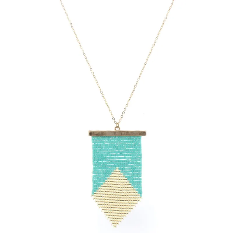 32" Gold Chain Necklace with Turquoise & Gold Beaded Pendant, 3" Ext. sold by Charming Charlie