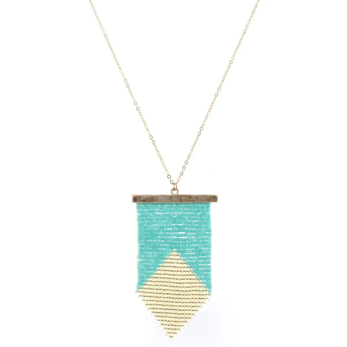 32" Gold Chain Necklace with Turquoise & Gold Beaded Pendant, 3" Ext. sold by Charming Charlie