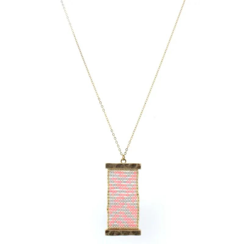 32" Gold Chain Necklace with Pink & Grey Beaded Pendant, 3" Ext. sold by Charming Charlie