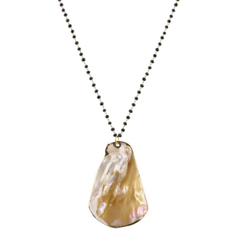 32" Delicate Jet Linked Necklace with Shell Freeform, 3" Ext. sold by Charming Charlie