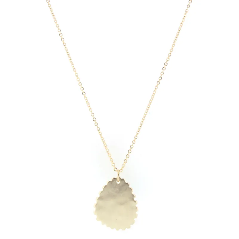 28" Gold Chain Necklace with Scalloped Edge Gold Teardrop sold by Charming Charlie