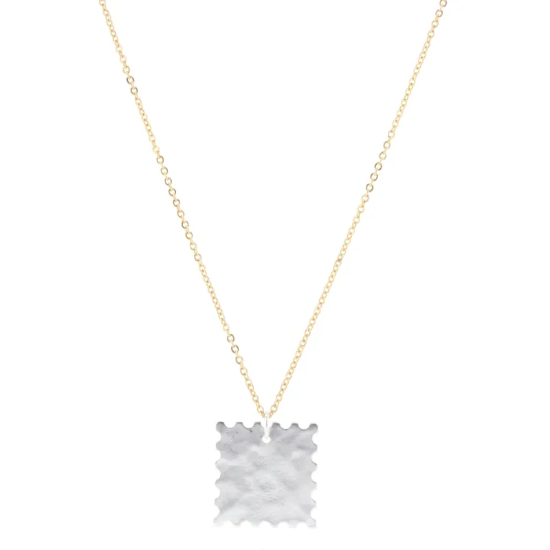 28" Gold Chain Necklace with Scalloped Edge Silver Square sold by Charming Charlie