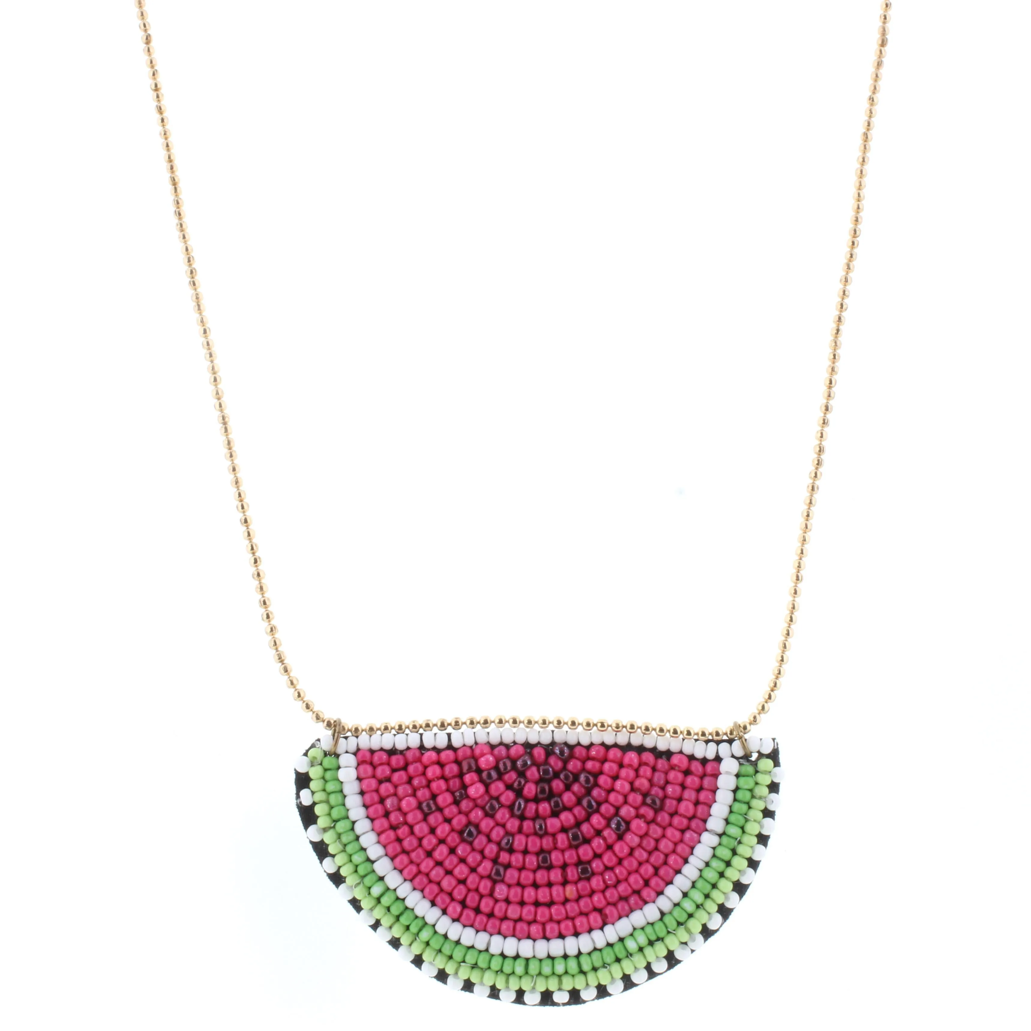 24" Gold Chain Necklace with Beaded Watermelon Slice, 3" Ext. sold by Charming Charlie