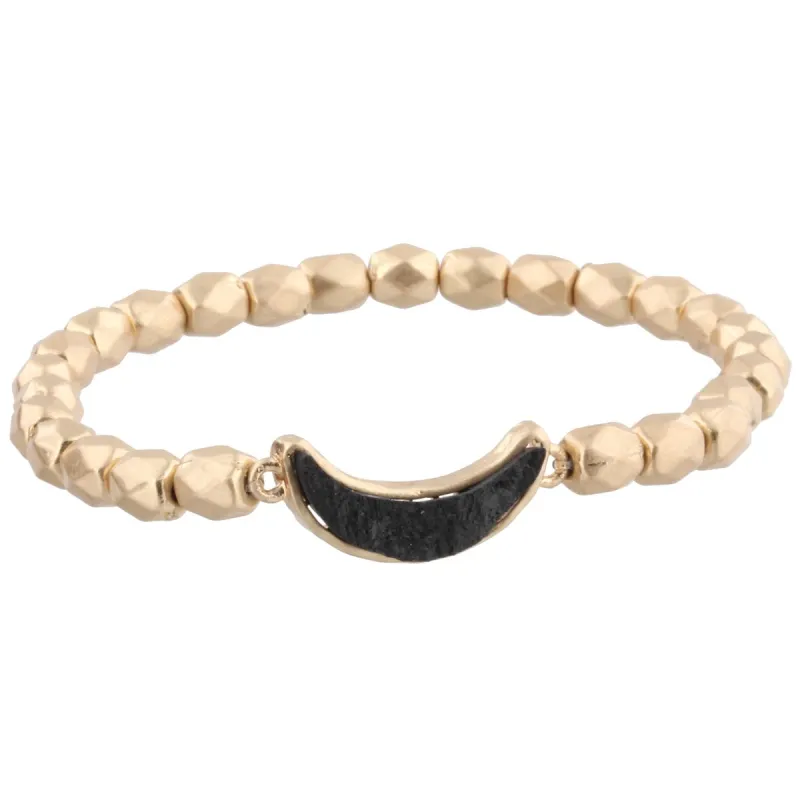 Gold Beaded Stretch Bracelet with Jet Bib Shaped Druzy sold by Charming Charlie