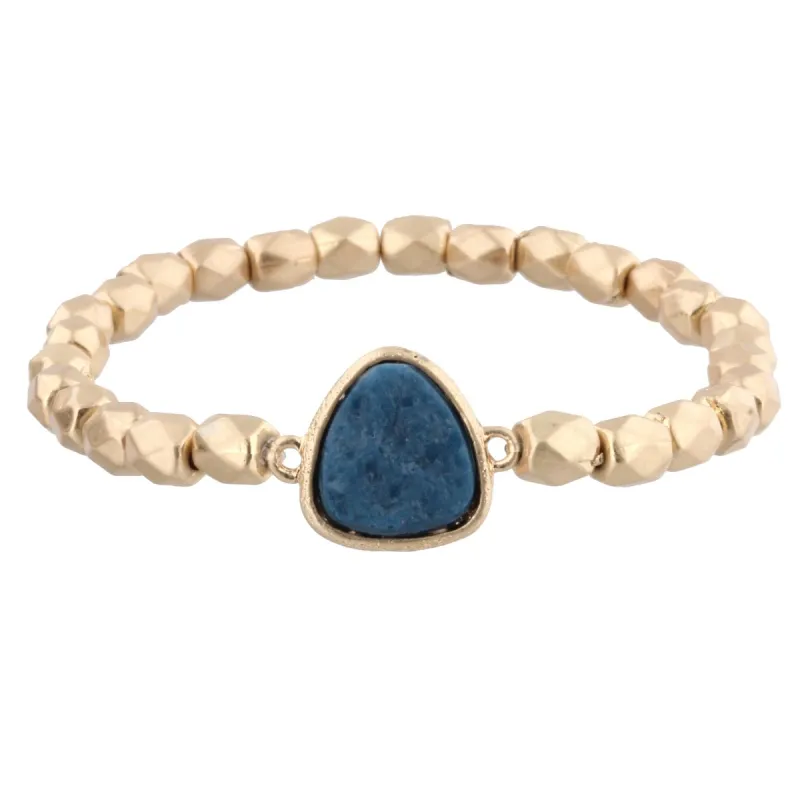 Gold Beaded Stretch Bracelet with Navy Rounded Triangle Shaped Druzy sold by Charming Charlie