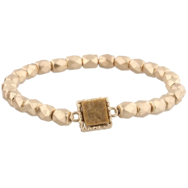 Gold Beaded Stretch Bracelet with Brown Square Shaped Druzy sold by Charming Charlie