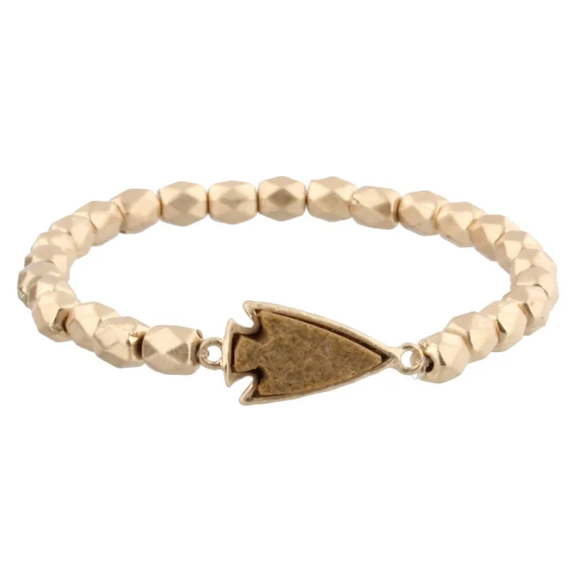 Gold Beaded Stretch Bracelet with Brown Arrowhead Shaped Druzy sold by Charming Charlie