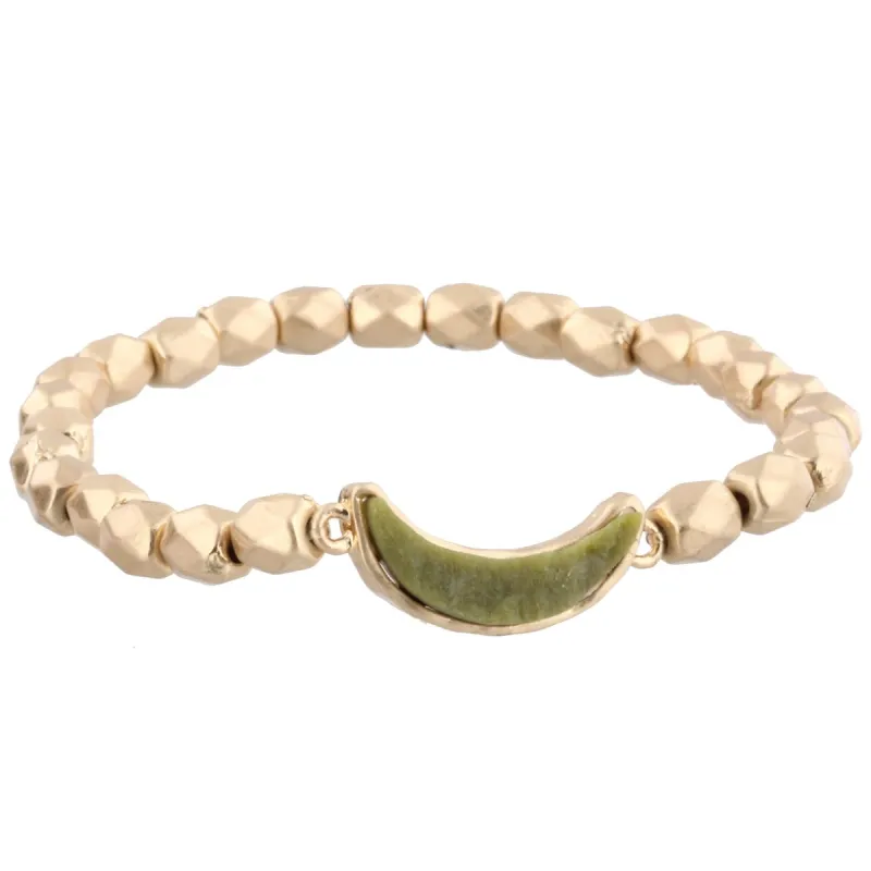 Gold Beaded Stretch Bracelet with Olive Bib Shaped Druzy sold by Charming Charlie