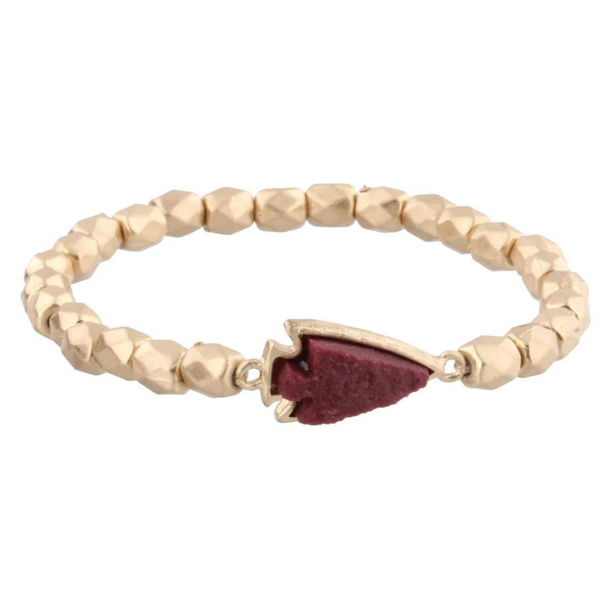 Gold Beaded Stretch Bracelet with Wine Arrowhead Shaped Druzy sold by Charming Charlie