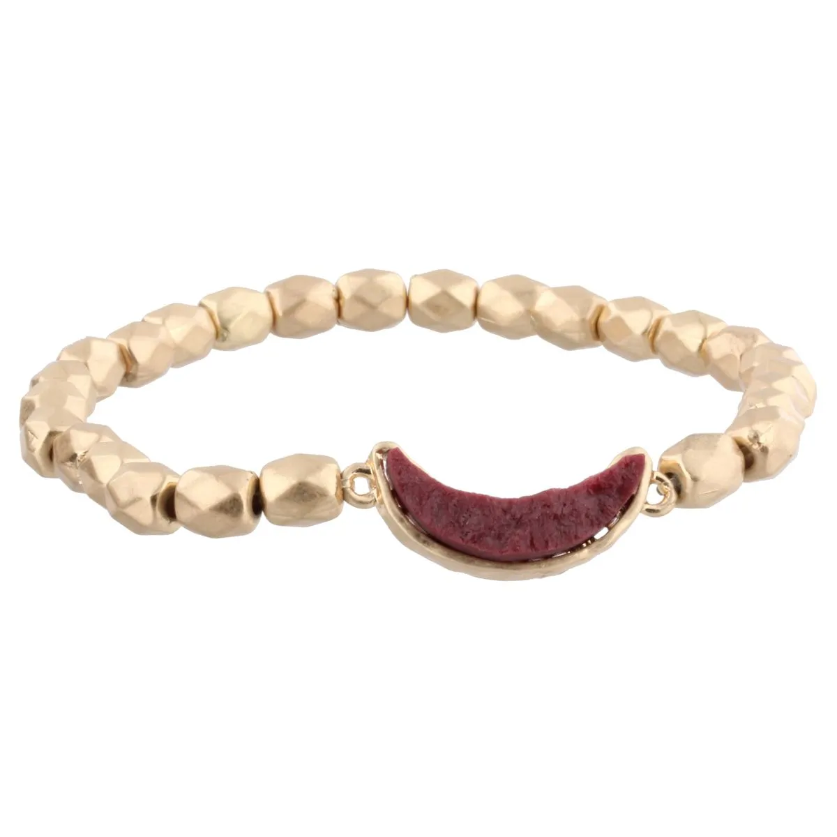 Gold Beaded Stretch Bracelet with Wine Bib Shaped Druzy sold by Charming Charlie