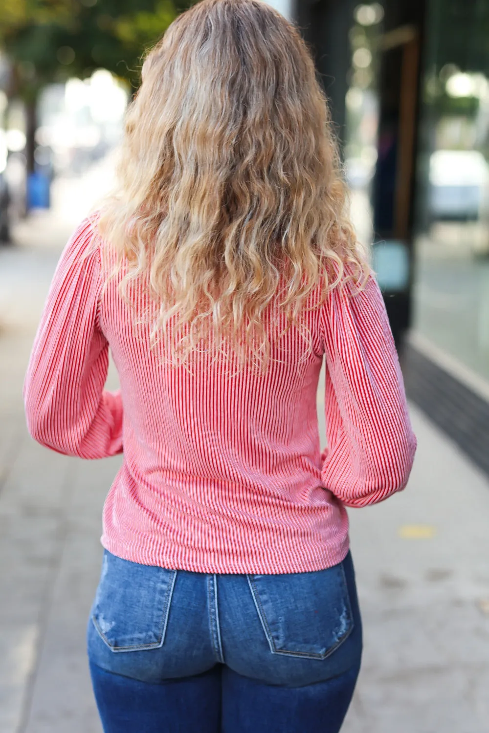 On Your Way Ruby Ribbed Mock Neck Puff Sleeve Top sold by Charming Charlie product image thumbnail 2