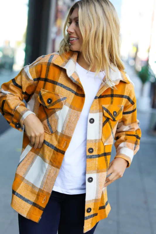 Weekend Ready Butterscotch Plaid Flannel Oversized Jacket sold by Charming Charlie