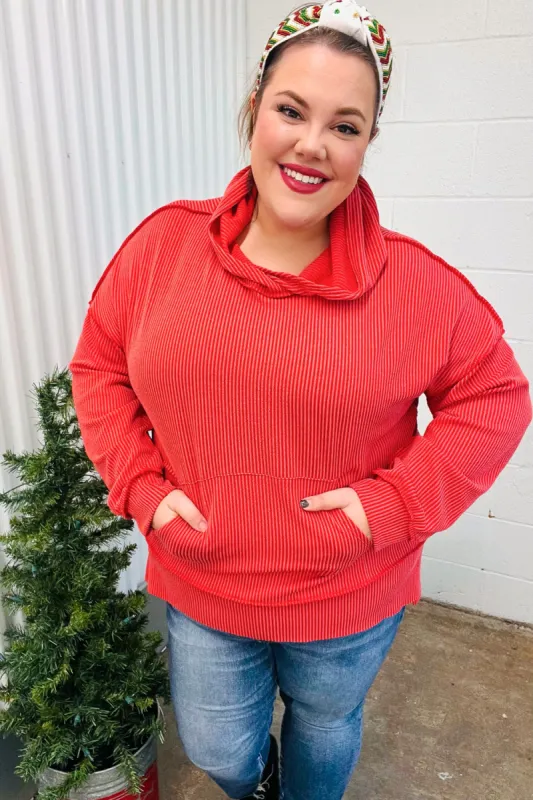 A New Day Red Mineral Wash Rib Knit Hoodie sold by Charming Charlie