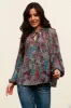 Tie Neck Heathered Balloon Sleeve Blouse sold by Charming Charlie