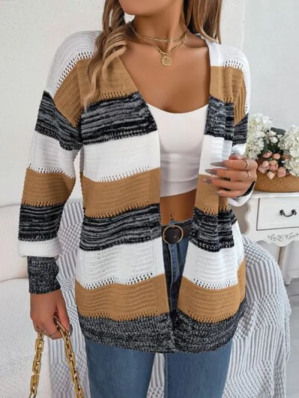 Openwork Striped Open Front Cardigan sold by Charming Charlie