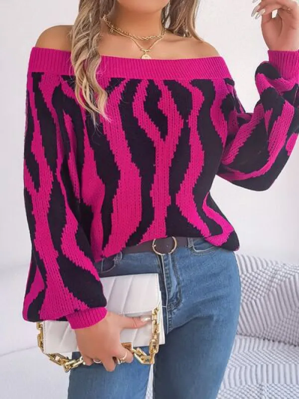 Off-Shoulder Animal Print Long Sleeve Sweater sold by Charming Charlie