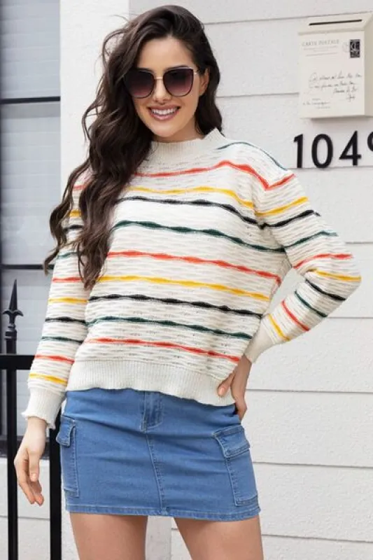 Striped Round Neck Long Sleeve Sweater sold by Charming Charlie
