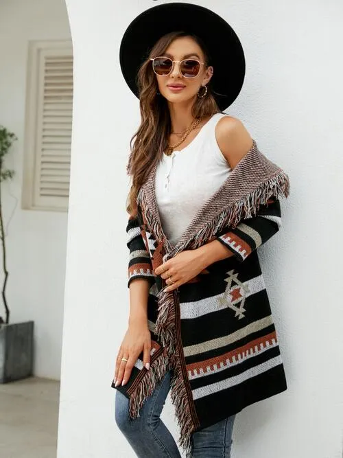 Fringe Geometric Hooded Long Sleeve Cardigan sold by Charming Charlie product image thumbnail 3