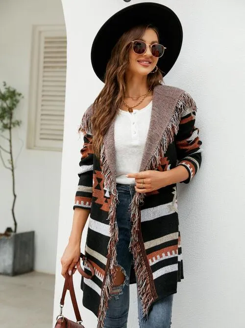 Fringe Geometric Hooded Long Sleeve Cardigan sold by Charming Charlie product image thumbnail 4