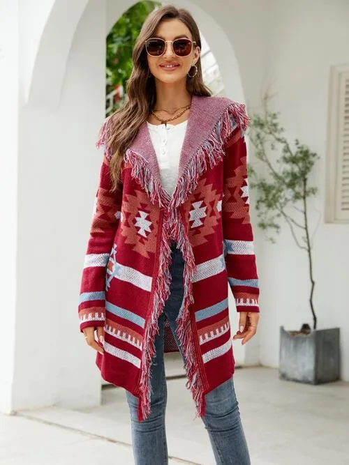 Fringe Geometric Hooded Long Sleeve Cardigan sold by Charming Charlie product image thumbnail 5