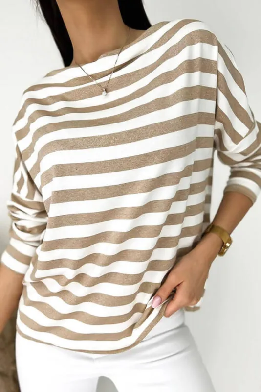 Striped Round Neck Long Sleeve Blouse sold by Charming Charlie