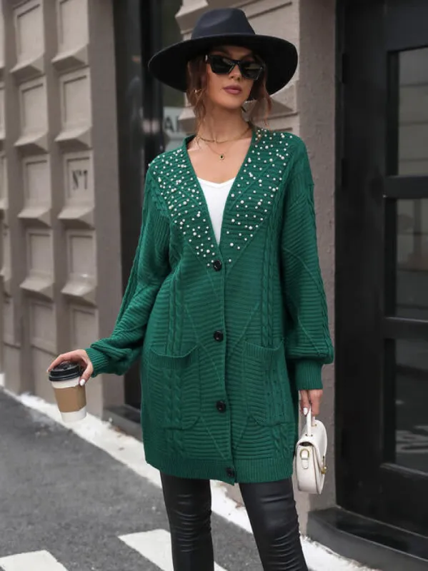 Pearl Detail Cable-Knit Button Up Cardigan sold by Charming Charlie