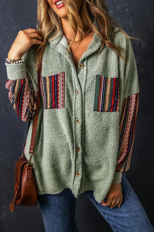 Geometric Button Up Long Sleeve Hooded Jacket sold by Charming Charlie