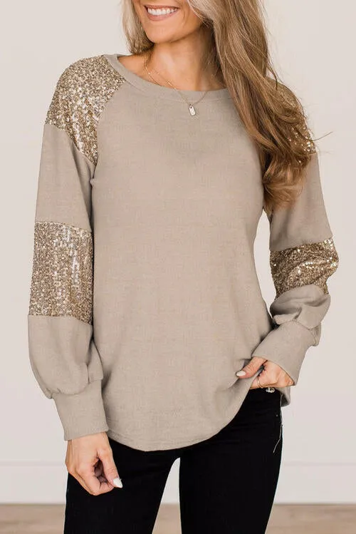 Sequin Round Neck Long Sleeve T-Shirt sold by Charming Charlie
