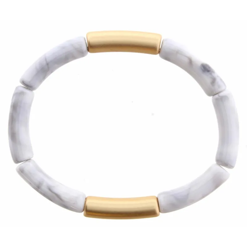Skinny Grey and Gold Colorblock Resin Stretch Bangle Bracelet sold by Charming Charlie