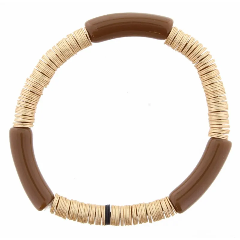 Skinny Brown Resin and Gold Sequin Stretch Bangle Bracelet sold by Charming Charlie