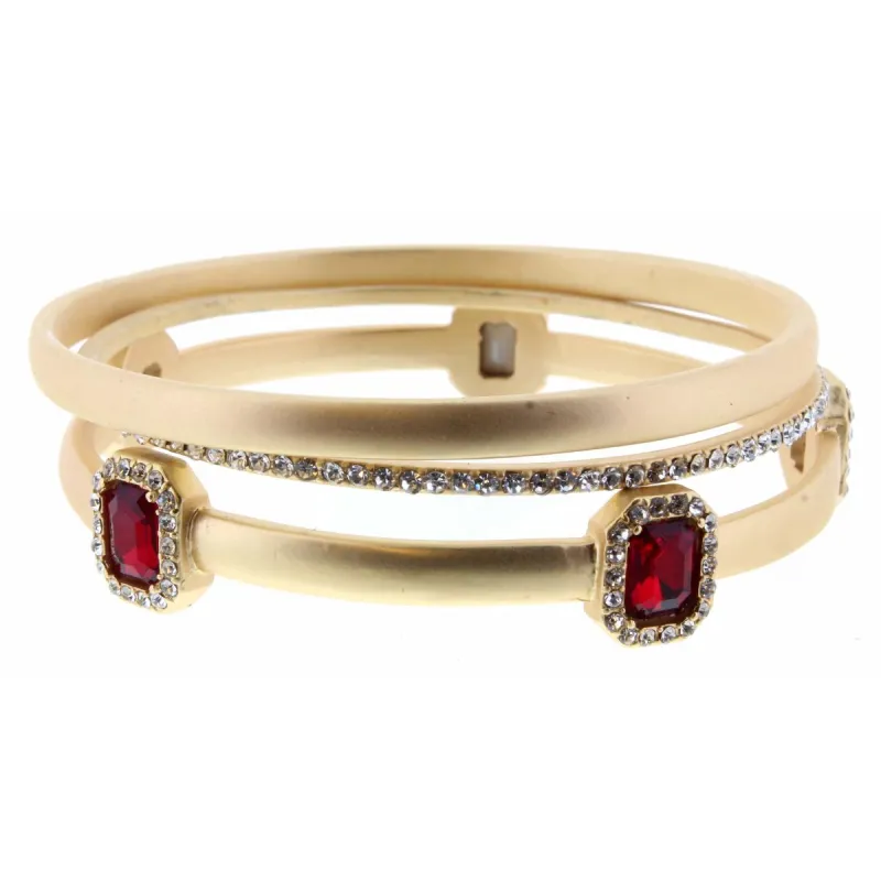 Set of 3, Ruby with Crystal, Gold, and Mini Clear Crystal Bangle Bracelet made by Charming Charlie