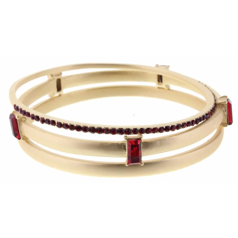 Set of 3, Ruby Rectangle Crystal, Gold, Mini Ruby Crystal Bangle Bracelet made by Charming Charlie
