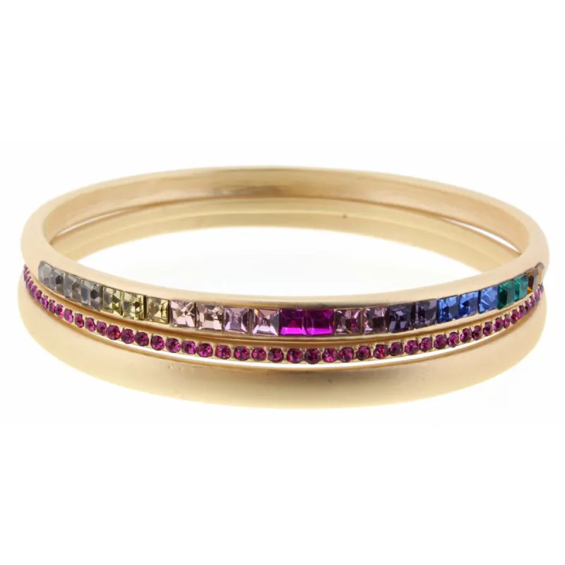 Set of 3, Multi Crystal, Gold, and Mini Pink Crystal Bangle Bracelet made by Charming Charlie