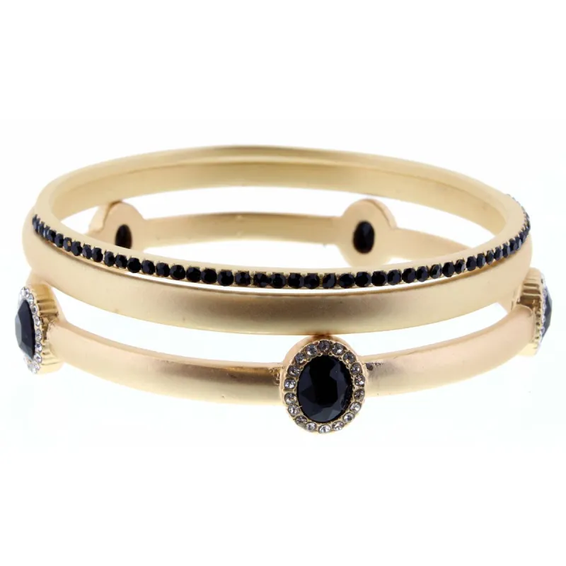 Set of 3, Jet Oval with Crystal, Gold, Mini Jet Crystal Bangle Bracelet made by Charming Charlie