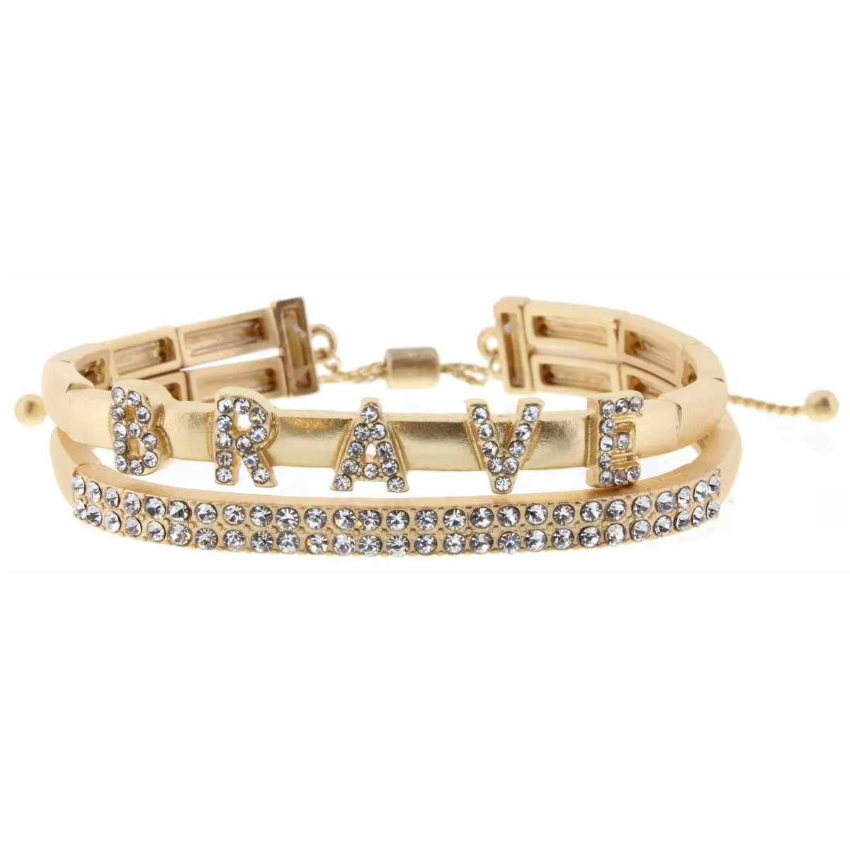 2 Layer, Clear Crystal "Brave" and Bar Bracelet, 3" Ext. sold by Charming Charlie
