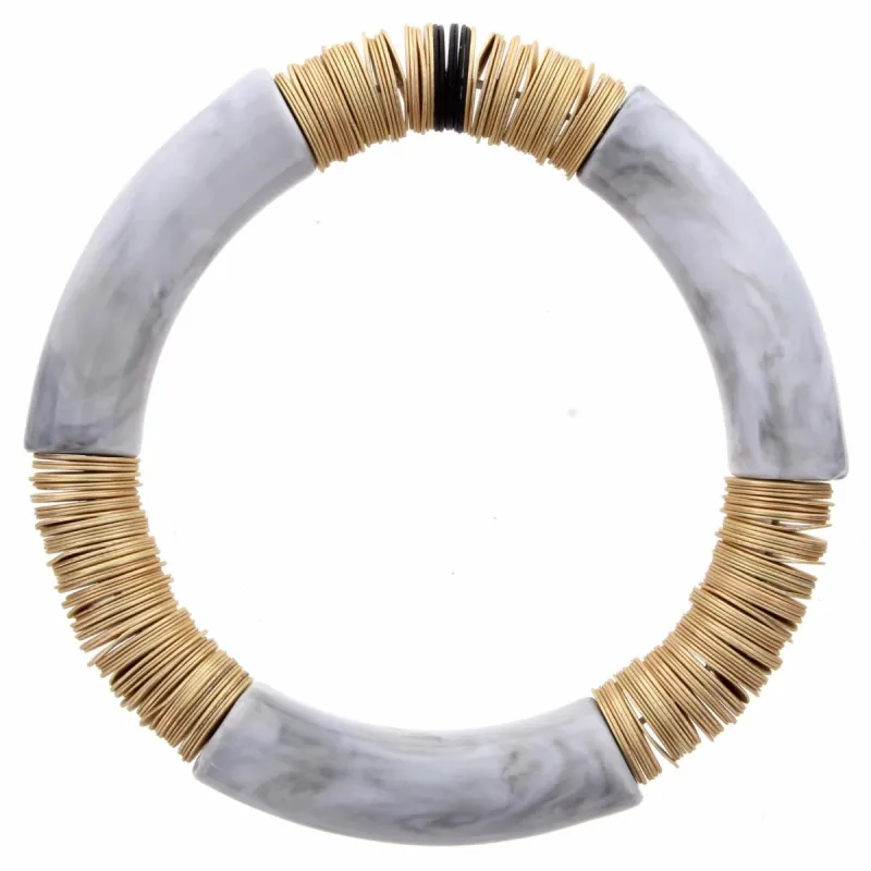 Chunky Light Grey Marble Resin and Gold Sequin Stretch Bangle Bracelet sold by Charming Charlie