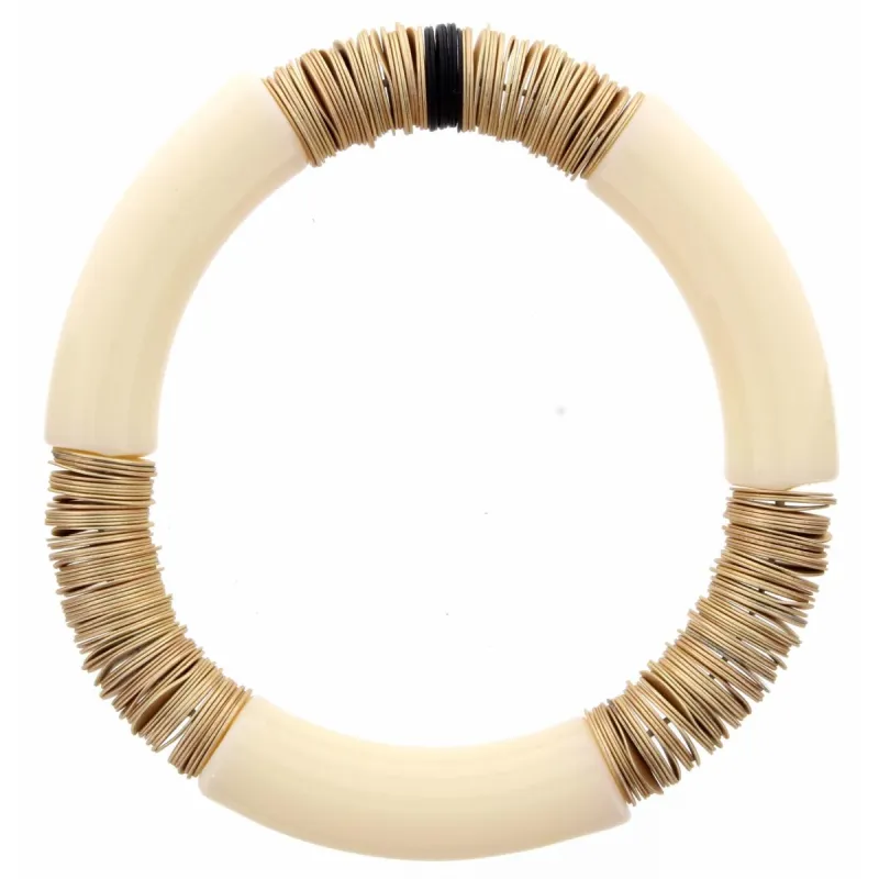 Chunky Creme Resing and Gold Sequin Colorblock Stretch Bangle Bracelet sold by Charming Charlie