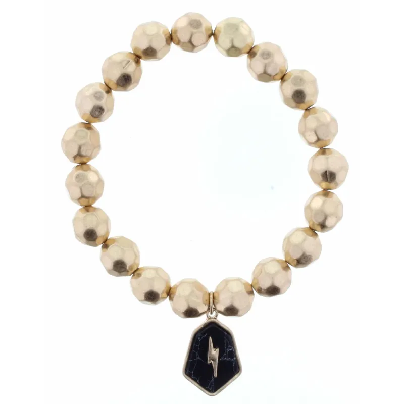 Jet Howlite Stone with Gold Lightning Bolt Bracelet sold by Charming Charlie
