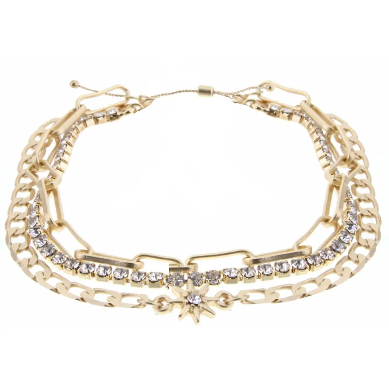 Layered Link with Dainty Smoke and Clear Rhinestone Strand Bracelet sold by Charming Charlie