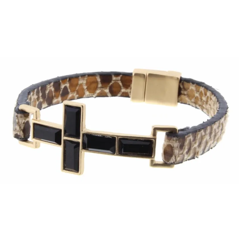 Jet Crystal Cross with Snakeskin Magnetic Band Bracelet sold by Charming Charlie