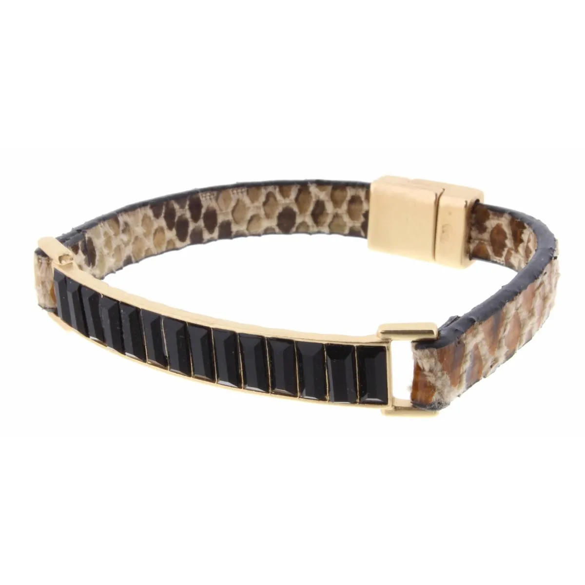 Jet Crystal Bar with Snakeskin Magnetic Band Bracelet sold by Charming Charlie