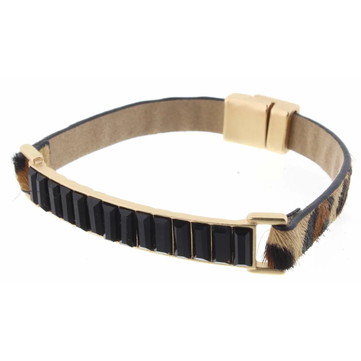 Jet Crystal Bar with Leopard Magnetic Band Bracelet sold by Charming Charlie