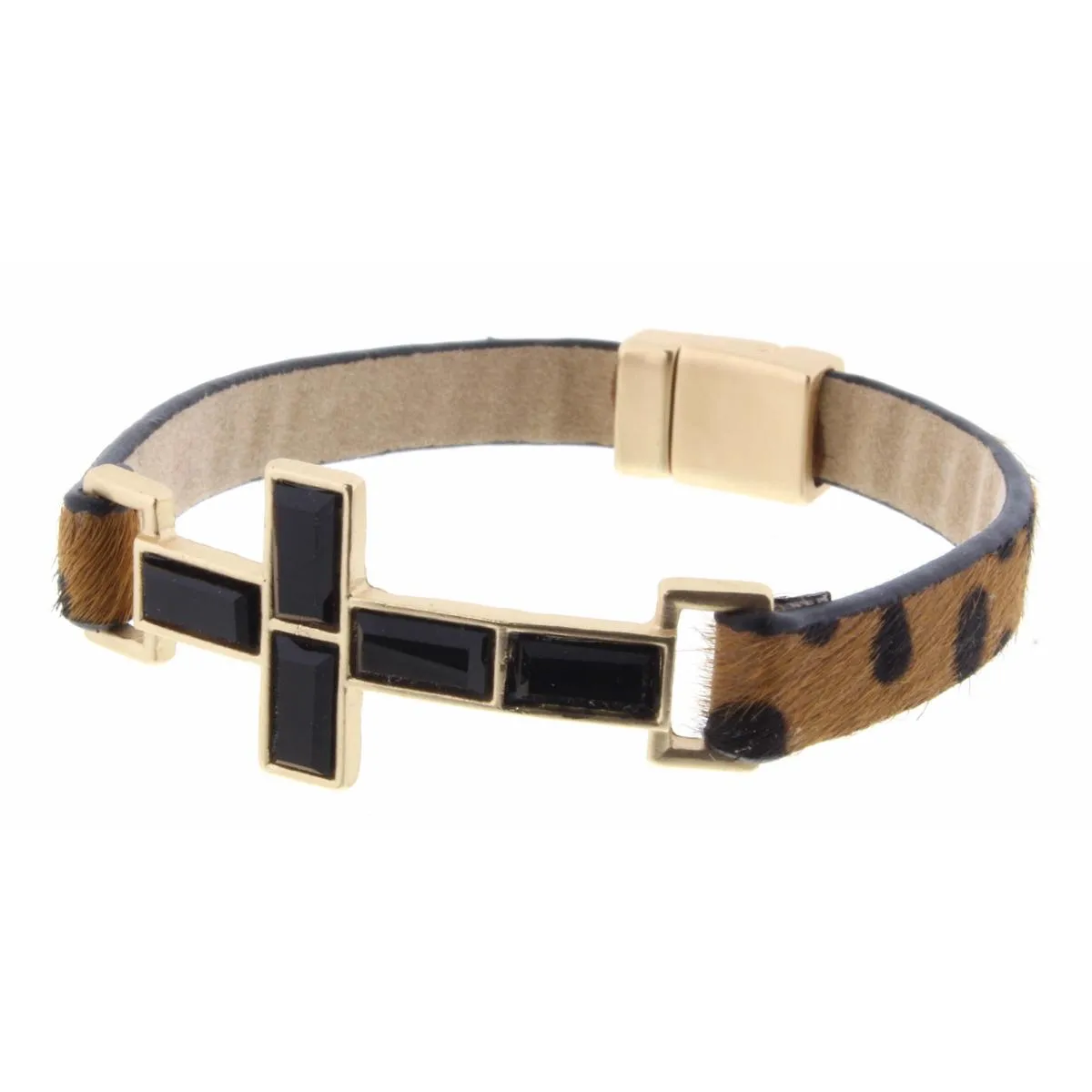 Jet Crystal Cross with Brown Dalmation Magnetic Band Bracelet sold by Charming Charlie