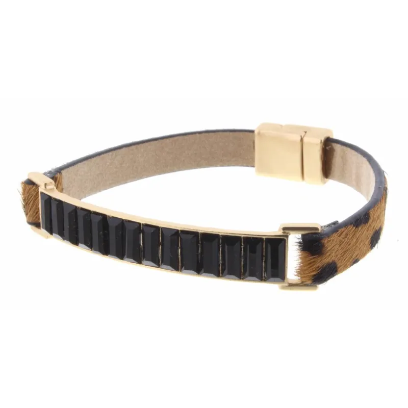 Jet Crystal Bar with Brown Dalmation Magnetic Band Bracelet sold by Charming Charlie