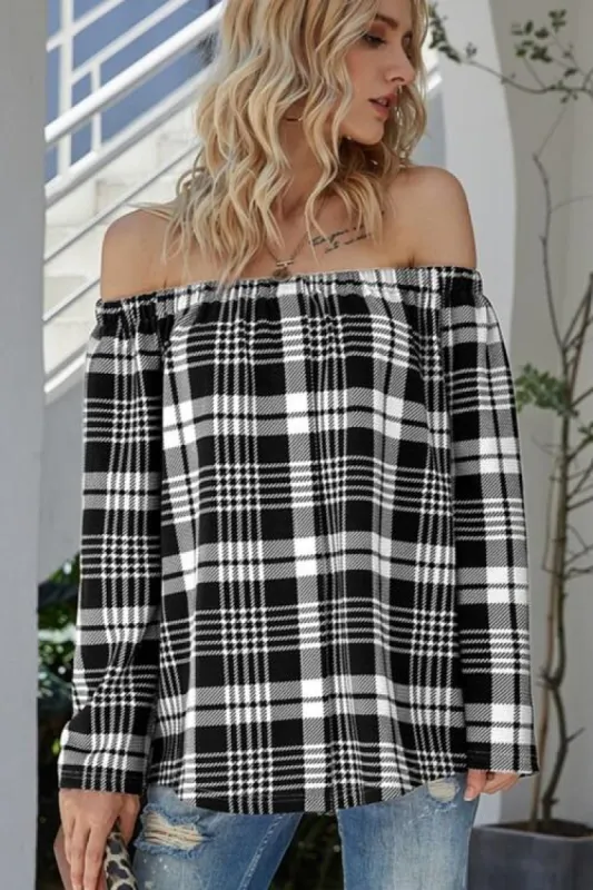 Off-Shoulder Striped Long Sleeve T-Shirt sold by Charming Charlie