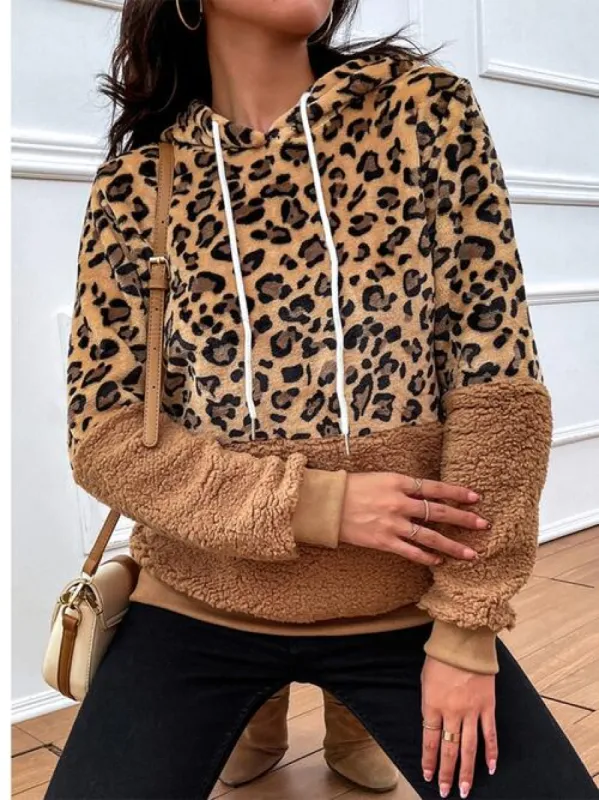 Leopard Drawstring Long Sleeve Hoodie sold by Charming Charlie