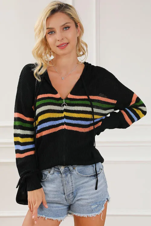 Zip Up Drawstring Hooded Knit Top sold by Charming Charlie product image thumbnail 4