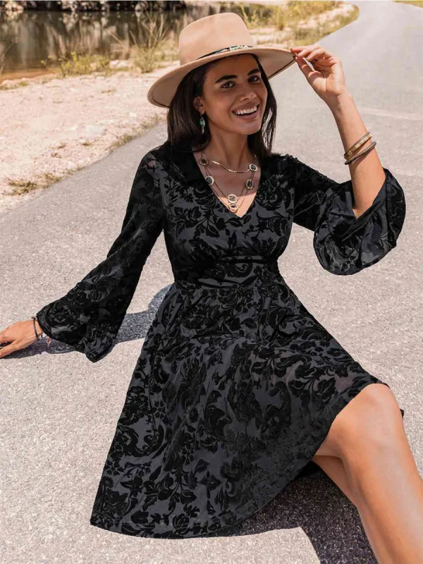 Floral V-Neck Flare Sleeve Mini Dress sold by Charming Charlie