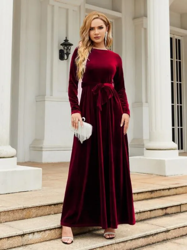 Tie Front Round Neck Long Sleeve Maxi Dress sold by Charming Charlie