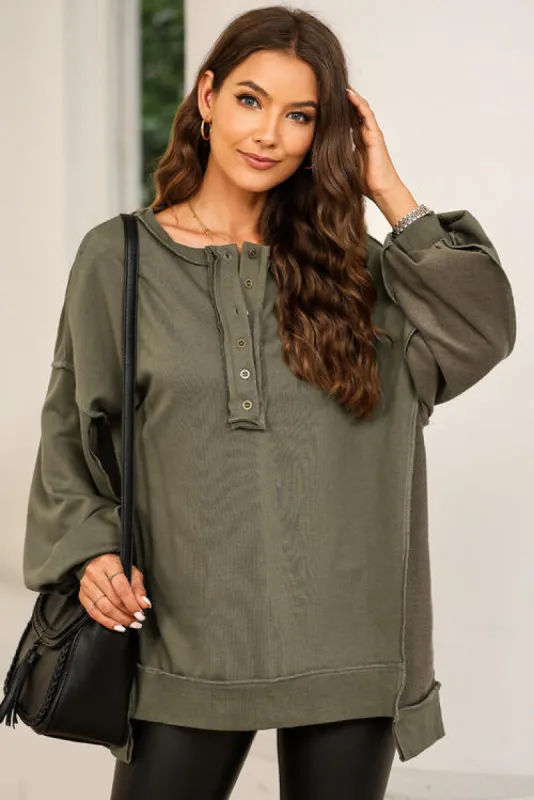 Buttoned Dropped Shoulder Sweatshirt sold by Charming Charlie